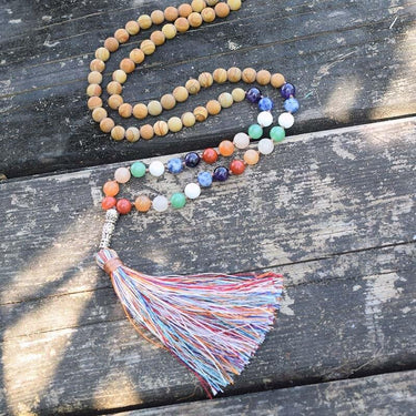 7 Chakra Wood Grain Stone 108 Beads Mala Necklace-Your Soul Place